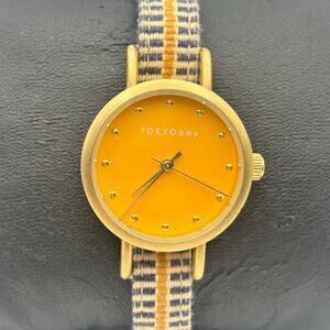 TOKYObay Orange Dial Women's Watch Gold Tone Case Fabric Strap New Battery